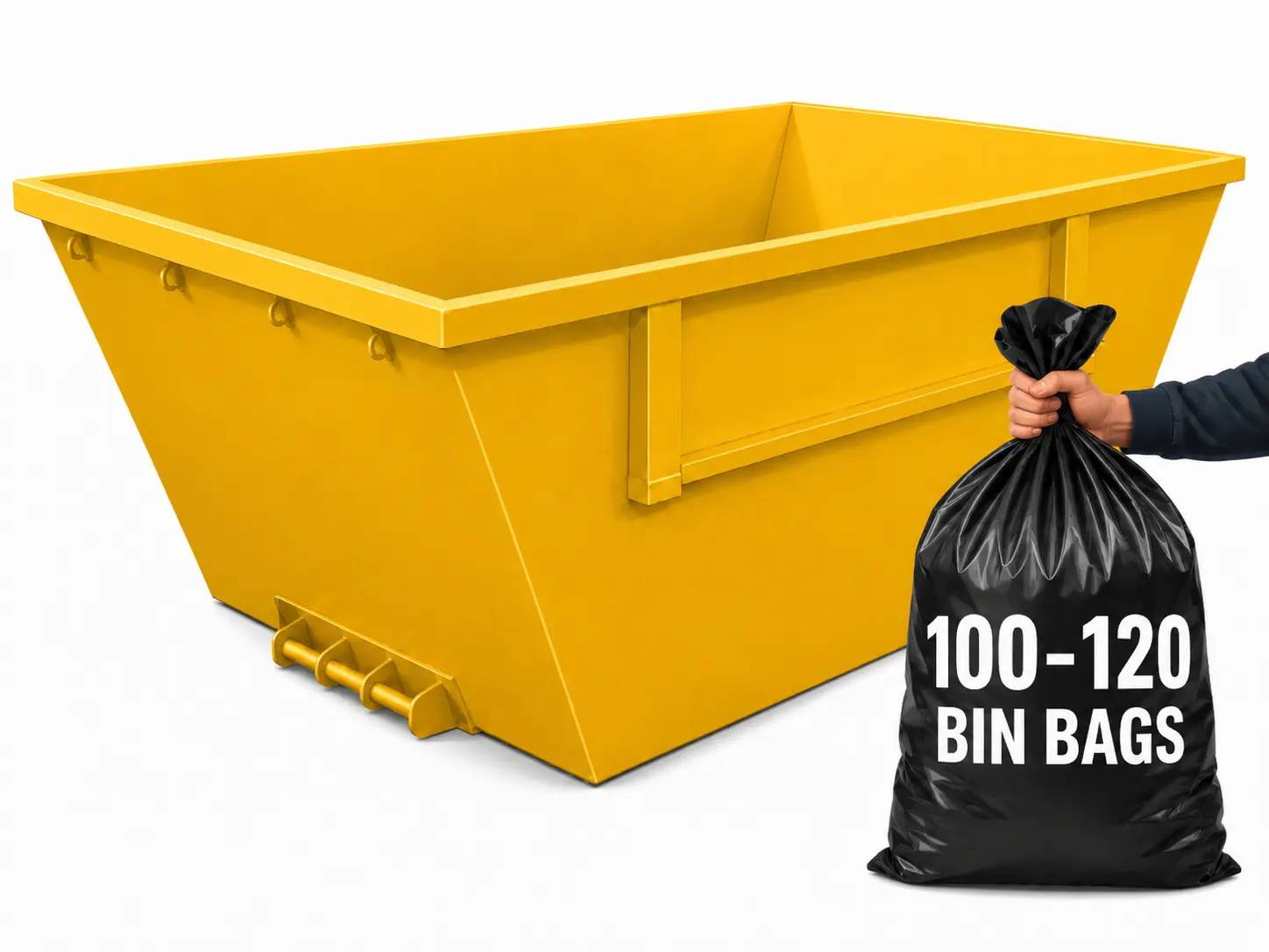 12 yard skip, holds roughly 100 to 120 bin bags