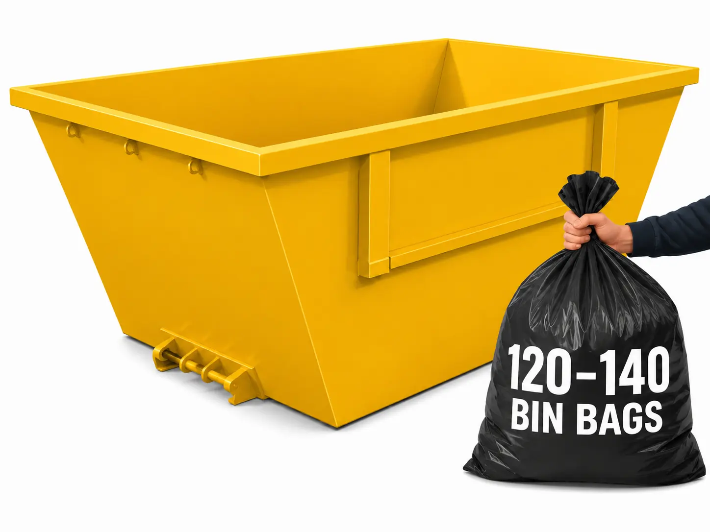 14 yard skip, holds roughly 120 to 140 bin bags