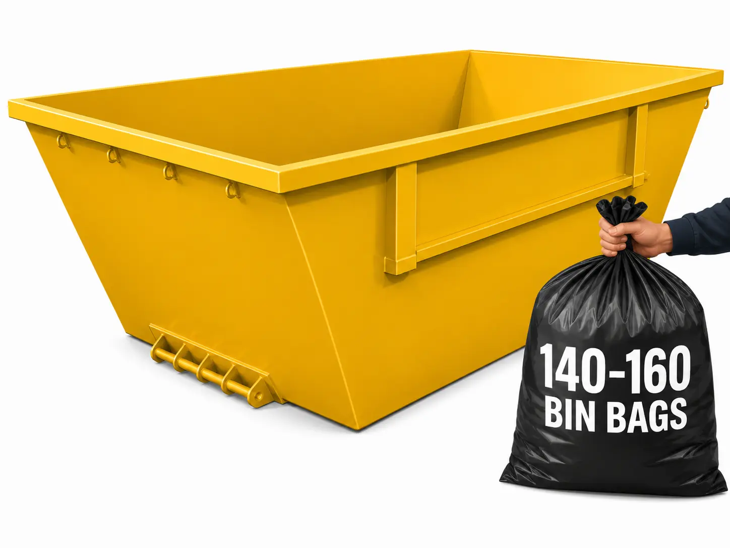 16 yard skip, holds roughly 140 to 160 bin bags