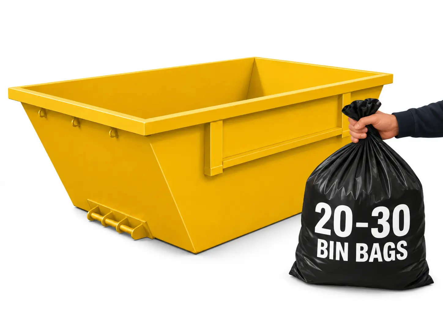 2 yard mini skip, holds roughly 20 to 25 bin bags